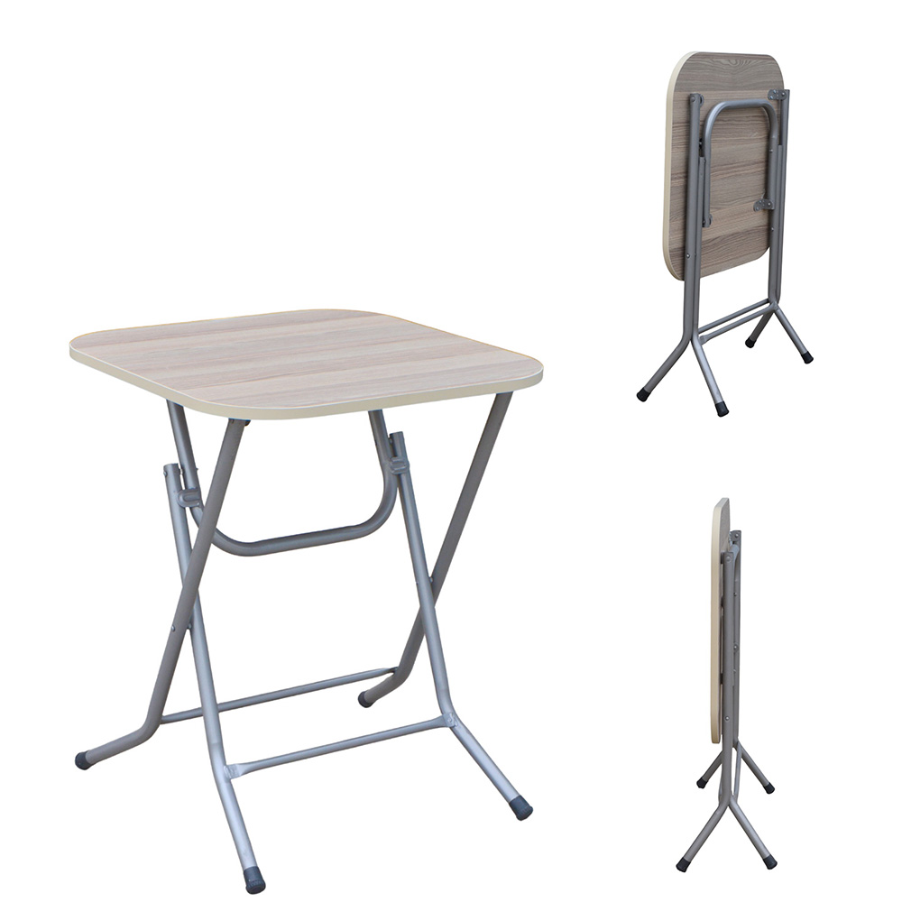 Tavolo richiudibile cm 60 x 60 in ferro con piano effetto legno.